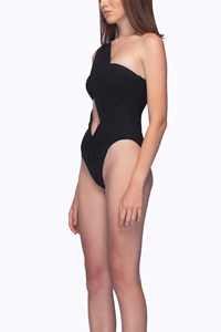 Bandeau Open Front One Piece with Shoulder Drape back mobile