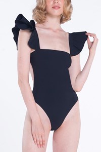Ruffle Shoulder Open Back Swimsuit front mobile