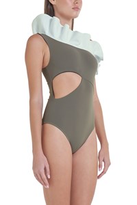 One Shoulder Ruffle Cutout One Piece back mobile