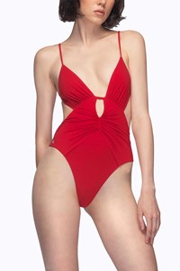 Wrap Plunge Side Cutout Swimwear front mobile