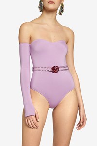 One Shoulder Wave Belted Swimsuit front mobile