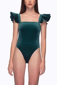 Ruffle Shoulder Open Back Swimsuit front mobile