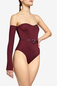 One Shoulder Wave Belted Swimsuit front mobile